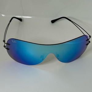Ray-Ban Blue Mirror Shield Wrap Sunglasses. Never Worn. Style 8057 Color 004/55
